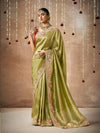 Olive Green Bridal Zari Woven Pure Tissue Dola Silk Saree