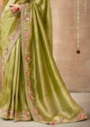 Olive Green Bridal Zari Woven Pure Tissue Dola Silk Saree