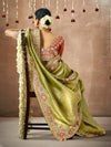 Olive Green Bridal Zari Woven Pure Tissue Dola Silk Saree