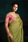 Olive Green Designer Organza Saree with Embroidery Border