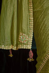 Olive Green Designer Organza Saree with Embroidery Border