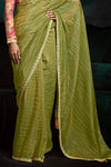 Olive Green Designer Organza Saree with Embroidery Border