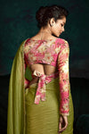 Olive Green Designer Organza Saree with Embroidery Border