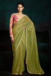 Olive Green Designer Organza Saree with Embroidery Border