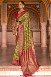 Olive Green Designer Printed Patola Silk Saree