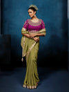 Olive Green Designer Silk Saree with Contrast Magenta Blouse