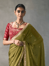 Olive Green Designer Tissue Silk Saree With Contrast Blouse
