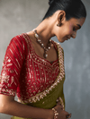 Olive Green Designer Tissue Silk Saree With Contrast Blouse