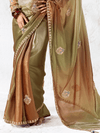 Olive Green Embroidered Designer Organza Silk Saree With Contrast Blouse