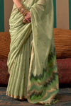 Olive Green Handloom Linen Saree