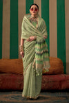 Olive Green Handloom Linen Saree