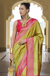 Olive Green Kanjivaram Saree With Zari Weaving