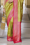 Olive Green Kanjivaram Saree With Zari Weaving