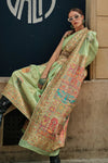 Olive Green Kashmiri Jamawar Handloom Silk Saree