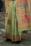 Olive Green Kashmiri Jamawar Handloom Silk Saree