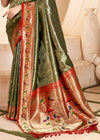 Olive Green Paithani Tissue Silk Saree