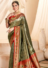 Olive Green Paithani Tissue Silk Saree