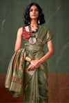 Olive Green Paithani Tissue Silk Saree