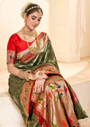 Olive Green Paithani Tissue Silk Saree