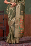 Olive Green Paithani Tissue Silk Saree