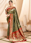 Olive Green Paithani Tissue Silk Saree