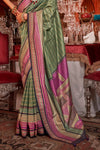 Olive Green Printed Patola Saree