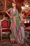 Olive Green Printed Patola Saree