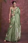 Olive Green Satin Banarasi Saree