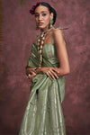 Olive Green Satin Banarasi Saree