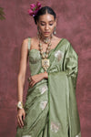 Olive Green Satin Banarasi Saree