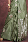 Olive Green Satin Banarasi Saree