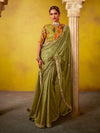 Olive Green Tissue Silk Saree