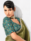Olive Green Tissue Silk Saree