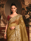 Olive Green Tissue Silk Saree