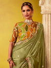 Olive Green Tissue Silk Saree