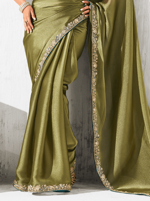 Olive Green Tissue Silk Saree