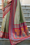 Olive Green Tissue Silk Saree