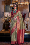 Olive Green Tissue Silk Saree