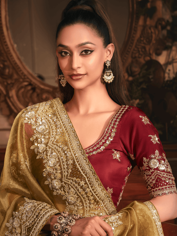 Olive Green Tissue Silk Saree