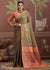 Olive Green Tussar Silk Saree with Peach Contrast Blouse
