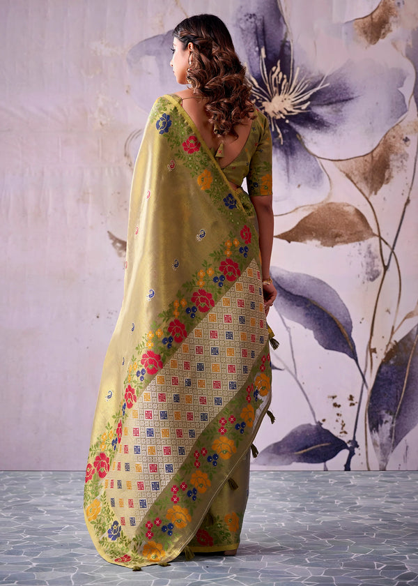 Olive Green Banarasi Tissue Silk Saree