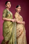 Olive Green Woven Tussar Silk Saree