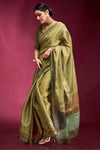 Olive Green Woven Tussar Silk Saree