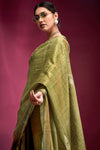 Olive Green Woven Tussar Silk Saree