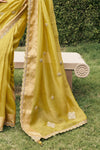 Olive Yellow Banarasi Tissue Silk Saree With Embroidery