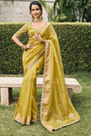 Olive Yellow Banarasi Tissue Silk Saree With Embroidery