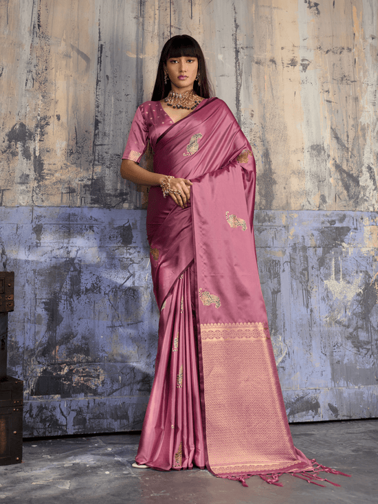Onion Pink Banarasi Satin Silk Saree