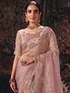 Onion Pink Embroidered Designer Tissue Silk Saree, pallu and blouse