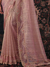 Onion Pink Embroidered Designer Tissue Silk Saree, border and drape