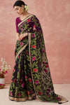 Onyx Black Brasso Organza Printed Saree